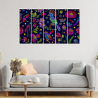 Birds, Flowers & Butterfly Canvas Wall Painting Set of Five