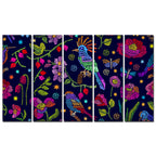 Birds, Flowers & Butterfly Canvas Wall Painting Set of Five