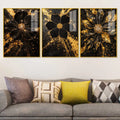 Black & Gold Flora Midnight Bloom Acrylic Floating Wall Painting Set of 3