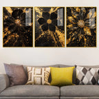 Black & Gold Flora Midnight Bloom Acrylic Floating Wall Painting Set of 3