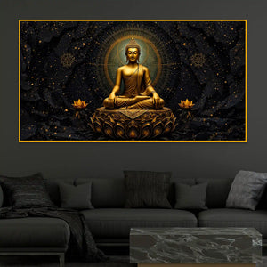Black Background Buddha Crystal Glass Painting for Meditation Room Décor
