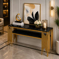 Black Faux Marble 2-Tier Narrow Console Table