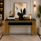 Black Faux Marble 2-Tier Narrow Console Table