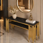Black Faux Marble 2-Tier Narrow Console Table