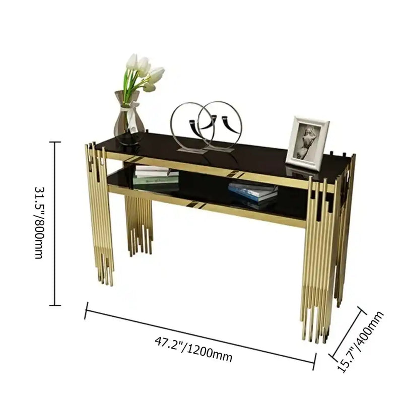 Black Faux Marble 2-Tier Narrow Console Table