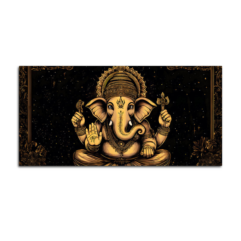 Black & Gold Divine Shri Ganesha Spiritual Canvas Wall Painting for Home & Office – Luxury Spiritual Decor