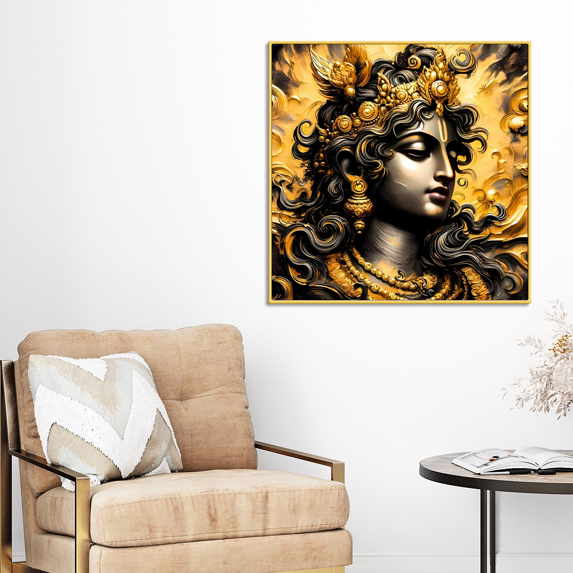 Black & Gold Divine Shri Krishna Spiritual Canvas Wall Painting for Home
