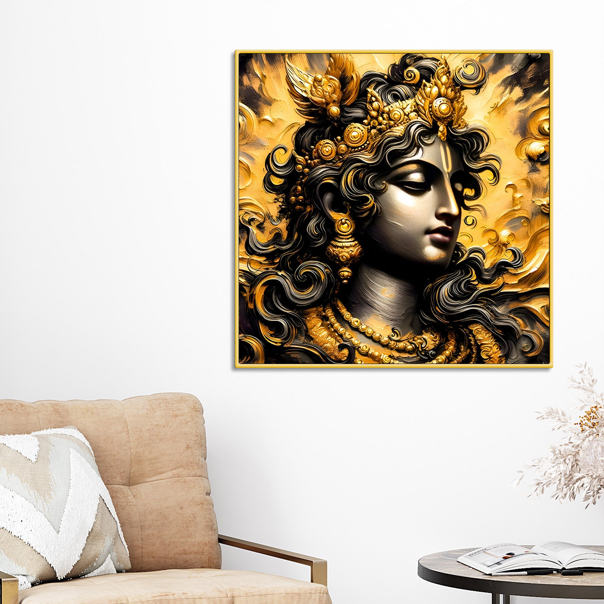 Black & Gold Divine Shri Krishna Spiritual Canvas Wall Painting for Home
