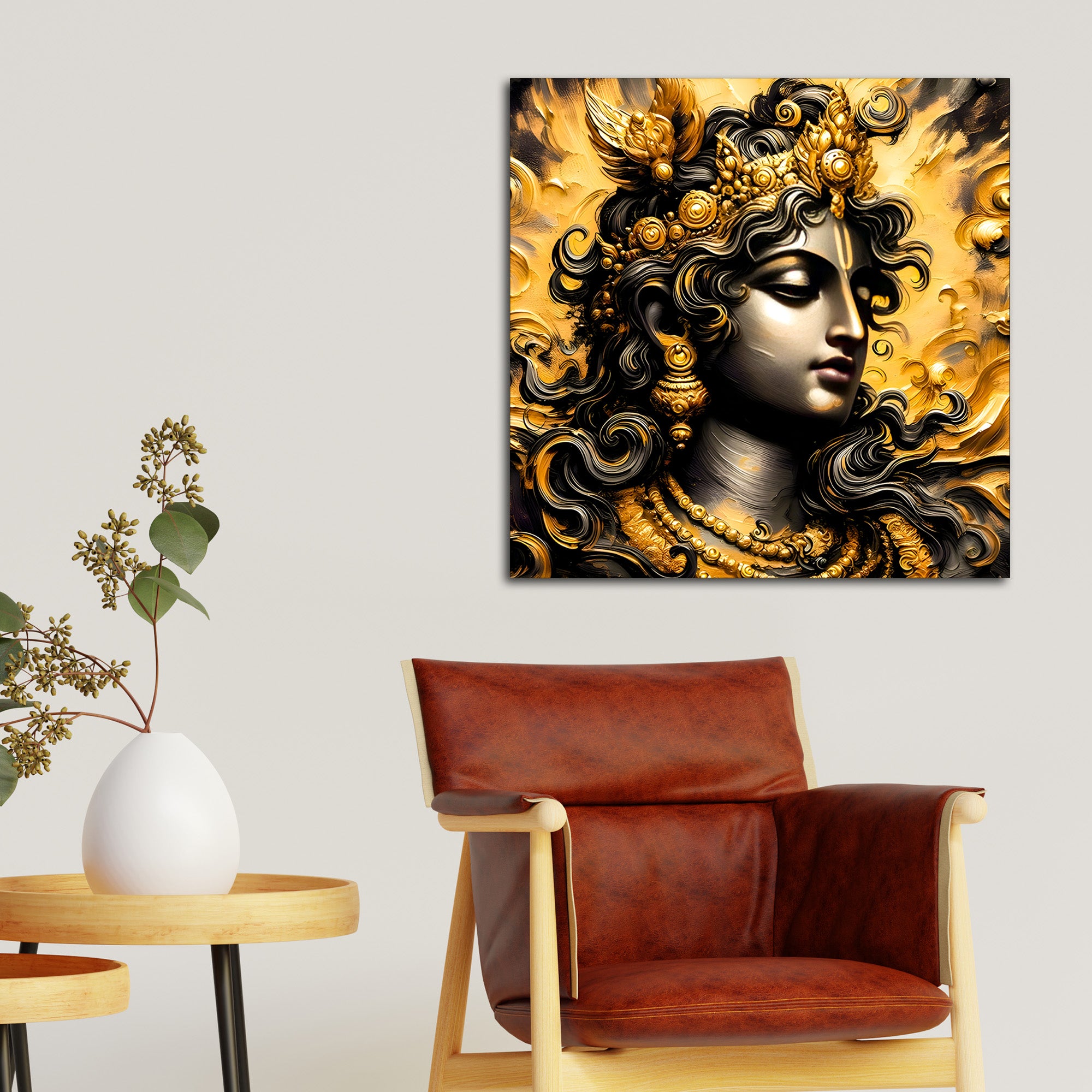 Black & Gold Divine Shri Krishna Spiritual Canvas Wall Painting for Home