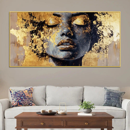 Black Gold Woman Face Abstract Wall Painting for Luxury Homes