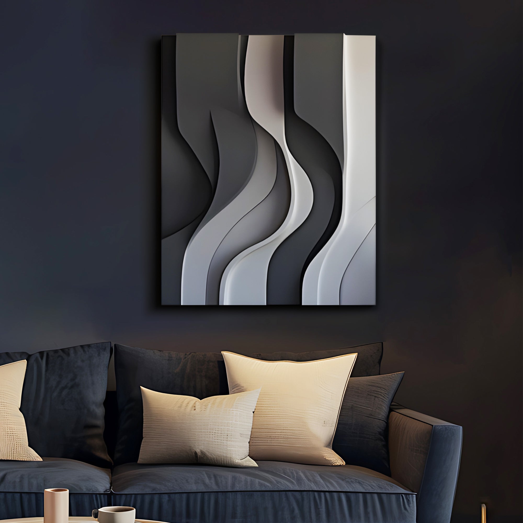 Black Gray and White Flowing Wave Design 3D Wall Decor