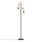Black Metal & Natural Wooden Floor Lamp with Two Bulb