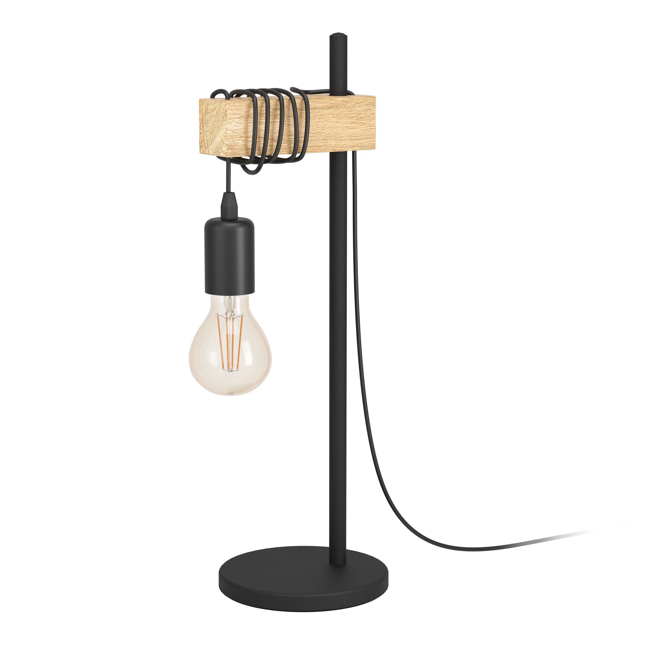 Black Metal & Natural Wooden Table Lamp with Bulb
