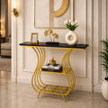 Black Narrow With Shelf Marble Top Console Table
