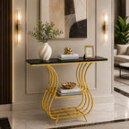 Black Narrow With Shelf Marble Top Console Table