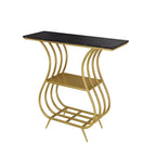 Black Narrow With Shelf Marble Top Console Table