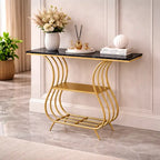 Black Narrow With Shelf Marble Top Console Table