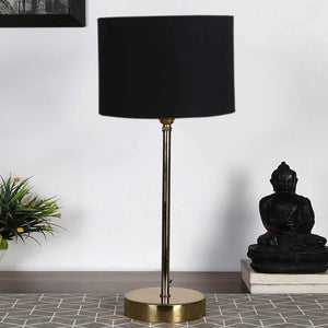 Black Textured Cotton Metal Finish Golden Table Lamp