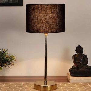 Black Textured Cotton Metal Finish Golden Table Lamp