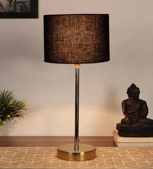 Black Textured Cotton Metal Finish Golden Table Lamp