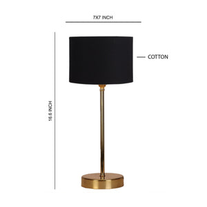 Black Textured Cotton Metal Finish Golden Table Lamp