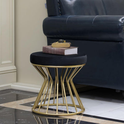 Black Velvet Pouffe with Glamorous Gold Detailing