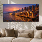 Blessed Kashi Ghats Aarti Painting for Spiritual Home Decor