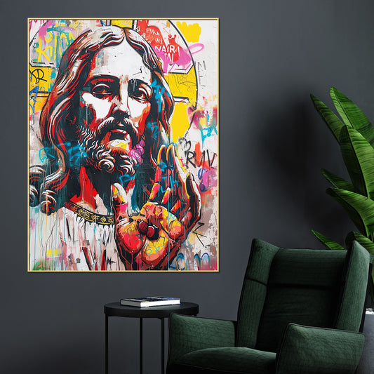 Blessing By Jejus Christ Cotton Canvas Wall Painting