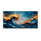 Blue and Gold Ocean Wave Abstract Canvas Painting