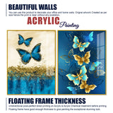 Blue and Golden Butterflies Acrylic Floating Wall Painting Set of 2
