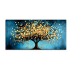 Blue Artistic Background Golden Tree Canvas Painting for Wall Decor