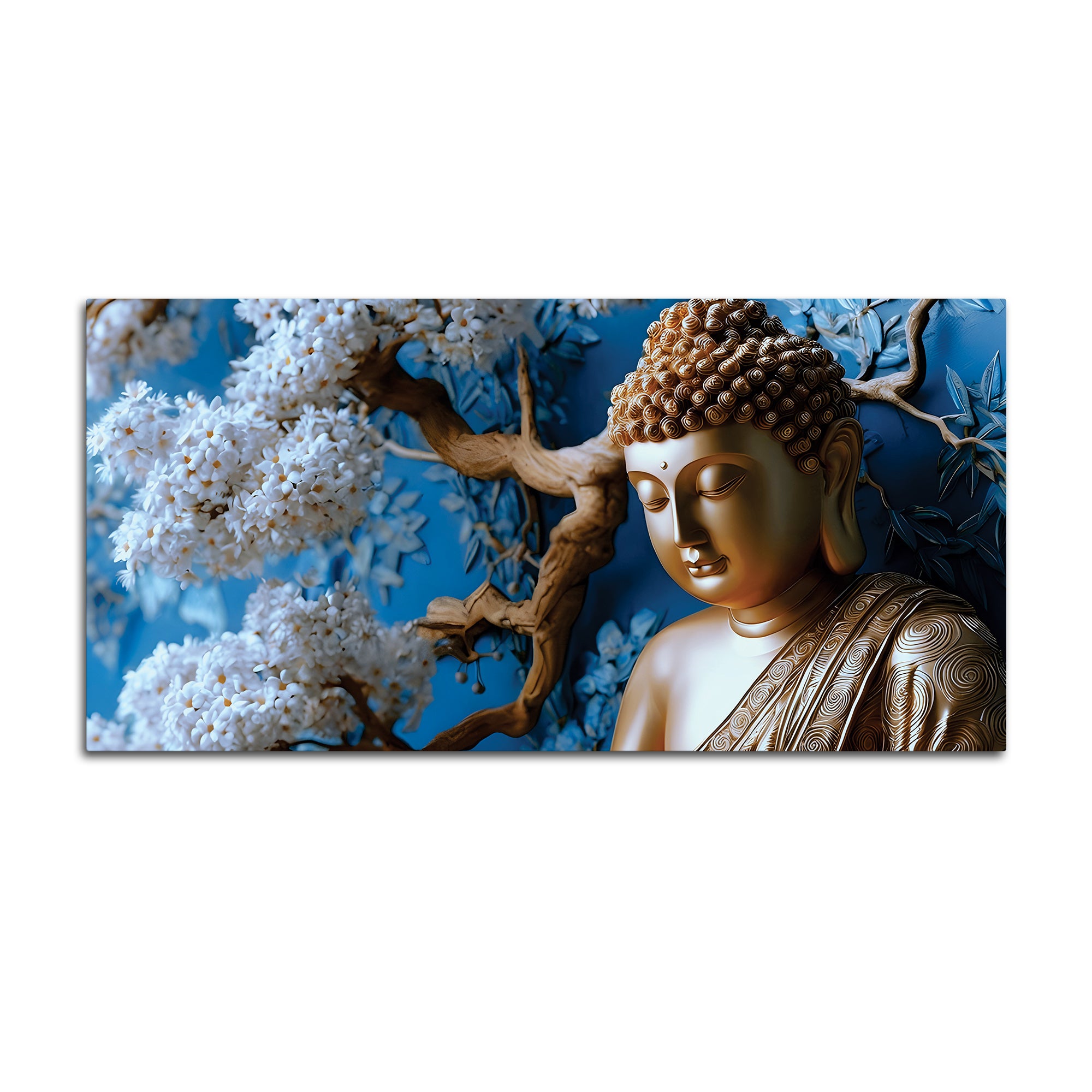 Blue Blossom Buddha Sculpture Style Wall Painting for Home