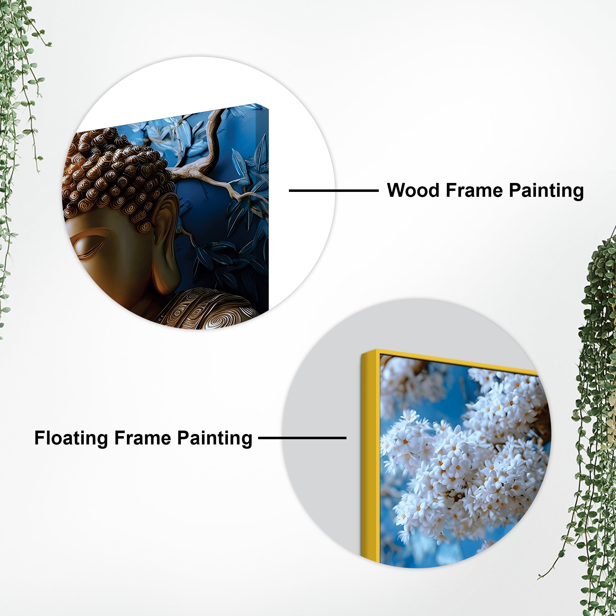 Blue Blossom Buddha Sculpture Style Wall Painting for Home