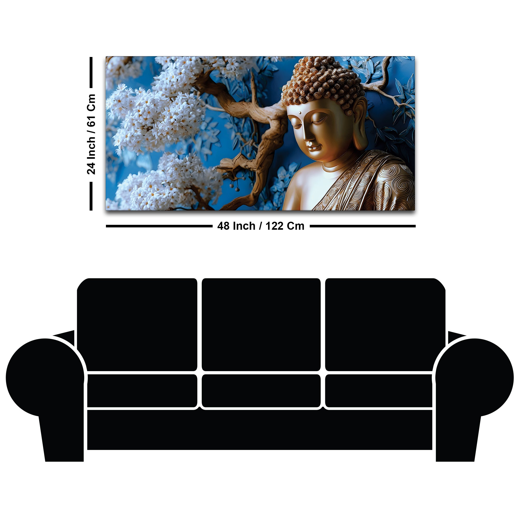 Blue Blossom Buddha Sculpture Style Wall Painting for Home