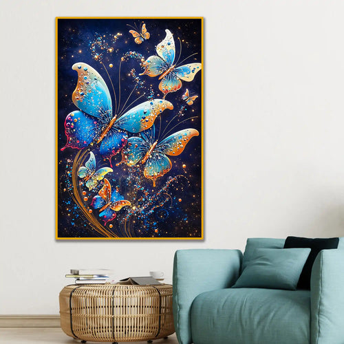 Blue Butterfly with Glitter Effect Floating Frame Crystal Wall Painting