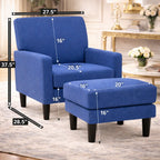 Blue Color Standard Velvet Accent Chair with Footrest