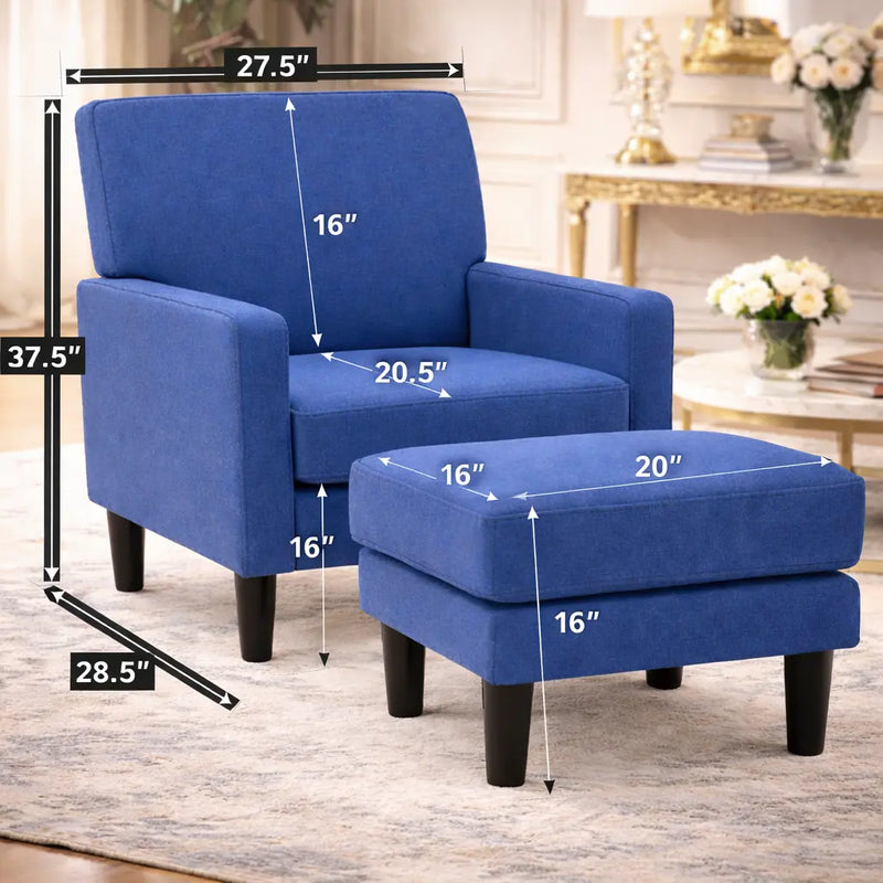 Blue Color Standard Velvet Accent Chair with Footrest