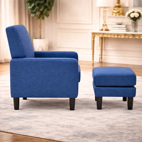 Blue Color Standard Velvet Accent Chair with Footrest