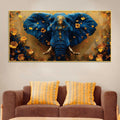 blue-elephant-face-portrait-with-floating-golden-flowers-canvas-wall-painting