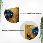 Blue Elephant Face Portrait with Floating Golden Flowers Canvas Wall Painting