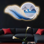 Blue Feather Deer Mountain Premium Crystal Glass Backlit LED Painting