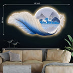 Blue Feather Deer Mountain Premium Crystal Glass Backlit LED Wall Art