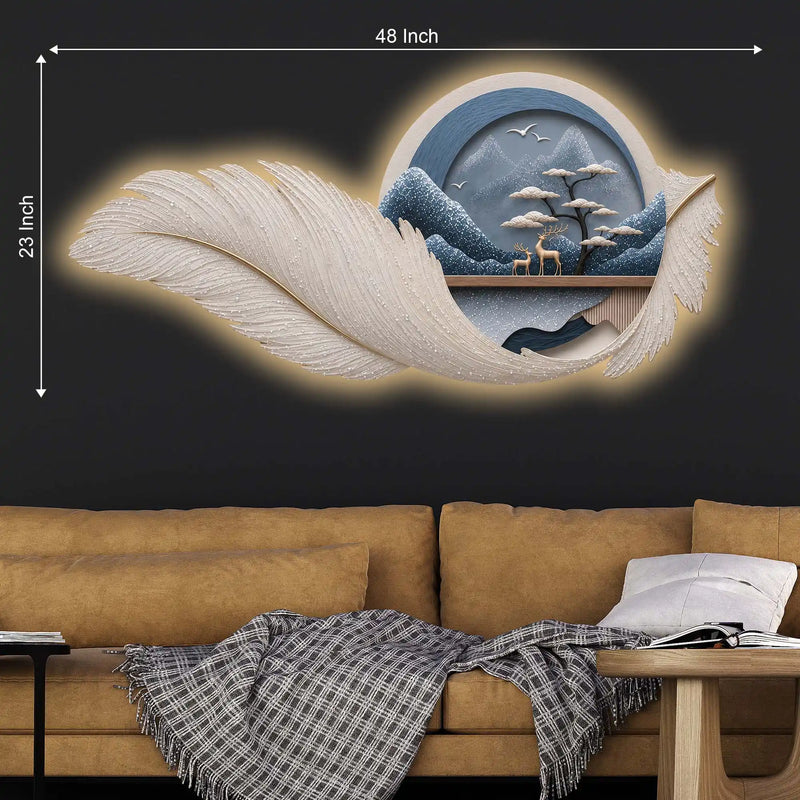Blue Feather Mountain Deer Premium Crystal Glass Backlit LED Wall Art