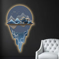 Blue Floating Mountain Reflection Premium Crystal Glass Backlit LED Wall Art