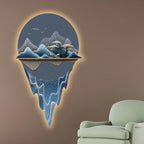 Blue Floating Mountain Reflection Premium Crystal Glass Backlit LED Wall Art