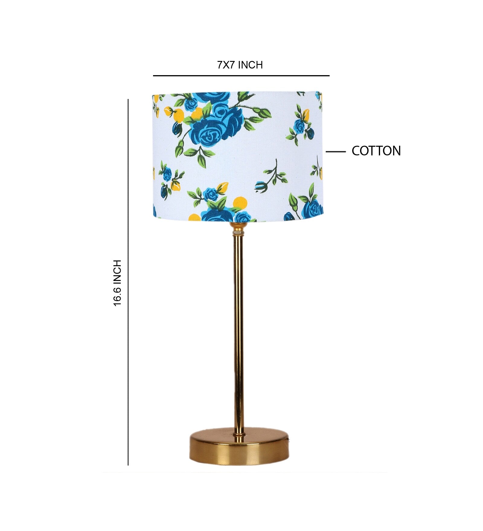 Blue Flower Art Traditional Bedside Table Lamp with Golden Finish Base