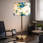 Blue Flower Art Traditional Bedside Table Lamp with Golden Finish Base