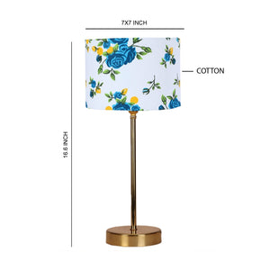 Blue Flower Art Traditional Bedside Table Lamp with Golden Finish Base