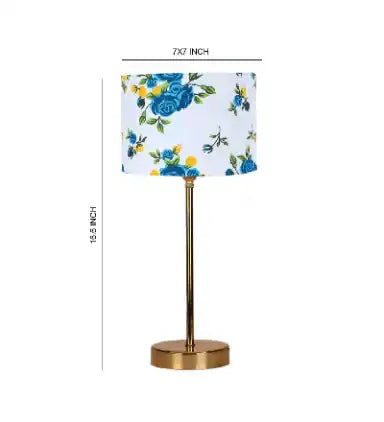 Blue Flower Art Traditional Bedside Table Lamp with Golden Finish Base