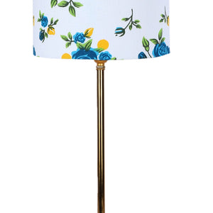 Blue Flower Art Traditional Bedside Table Lamp with Golden Finish Base